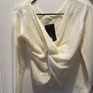 Fashion Nova Ivory Twist V-Neck Sweater